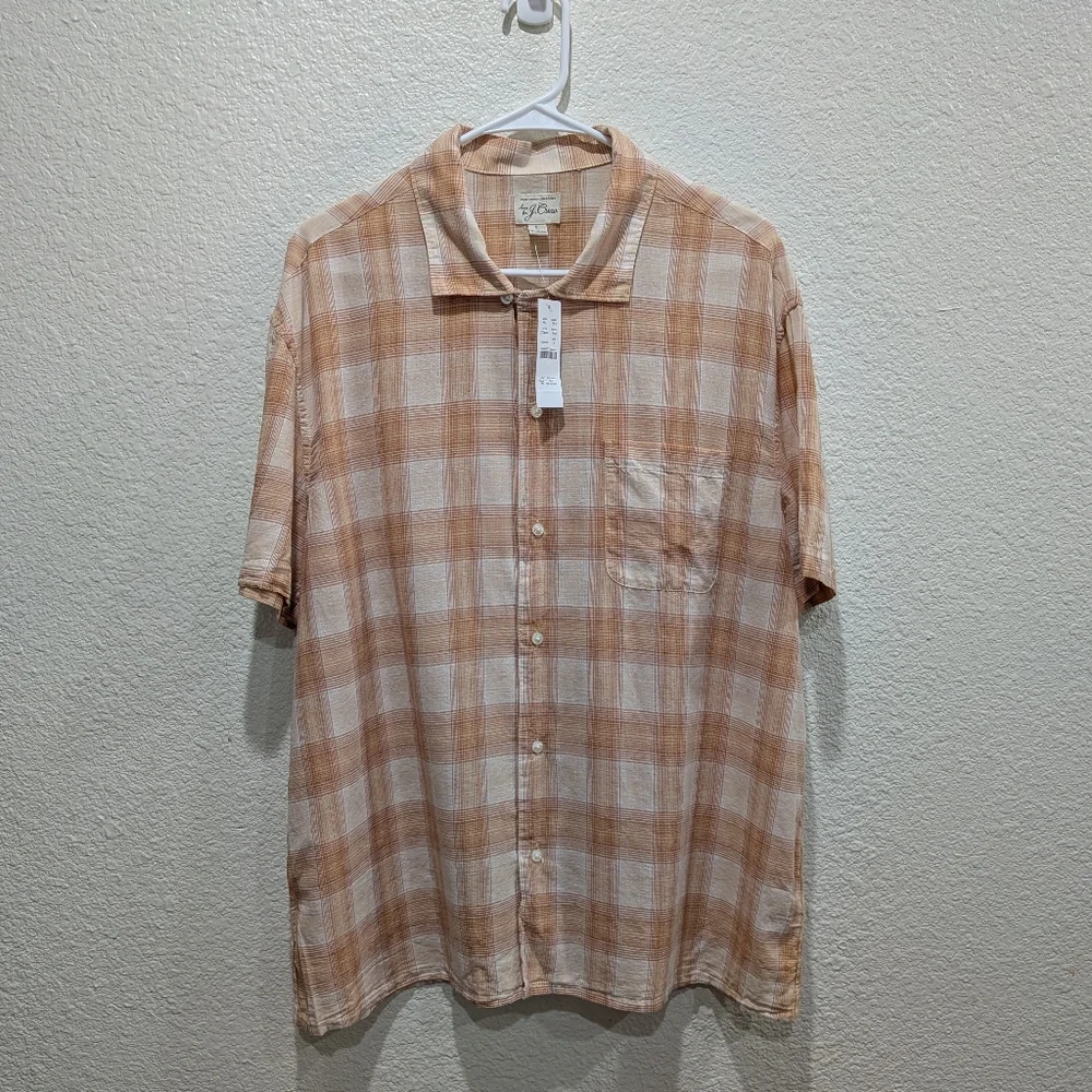 J.Crew 100% Cotton Plaid Short Sleeve Camp Shirt Size L NWT Casual Beachy Coasta - Picture 3 of 10